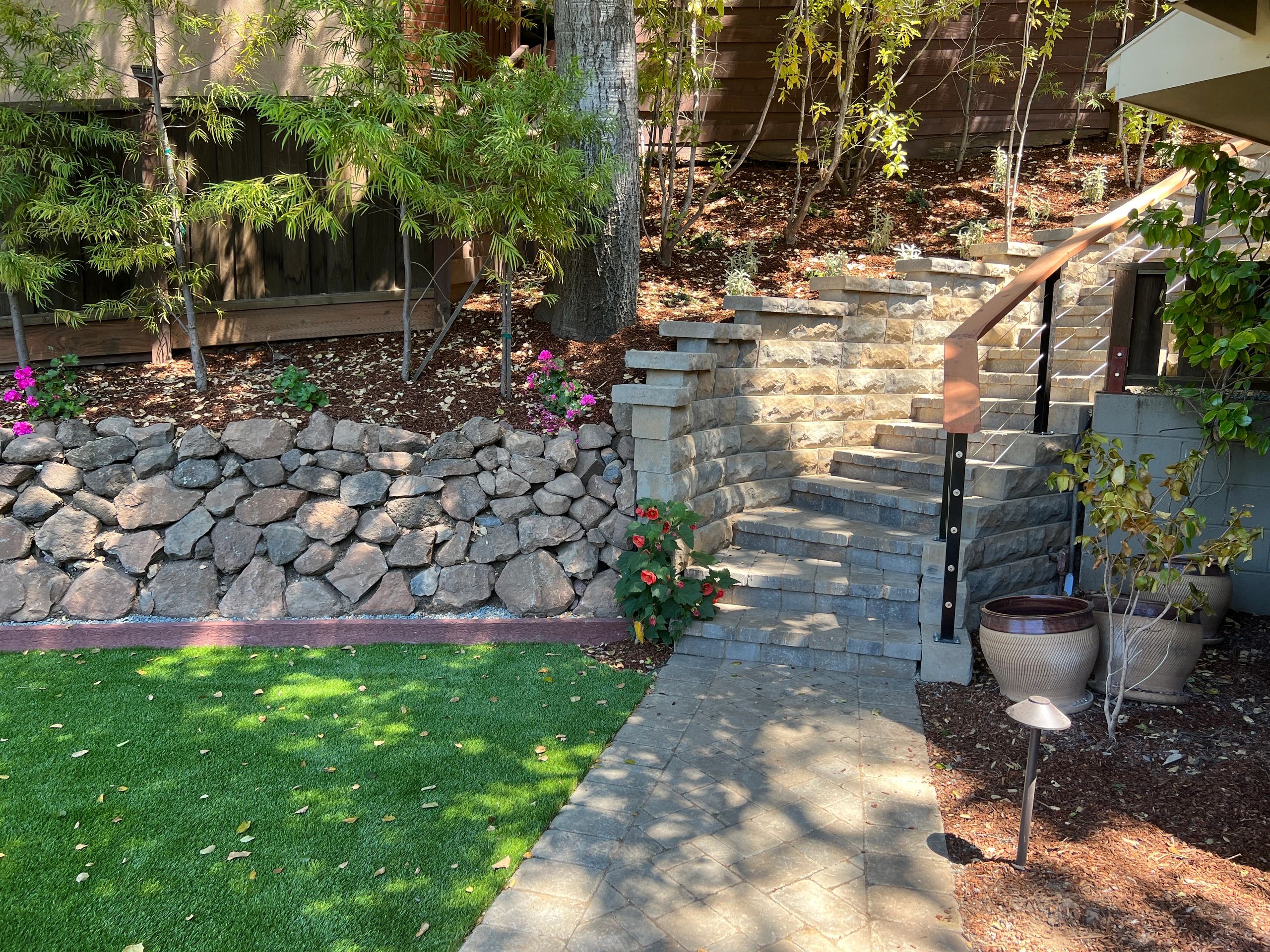 Landscaped garden with stairs and plants