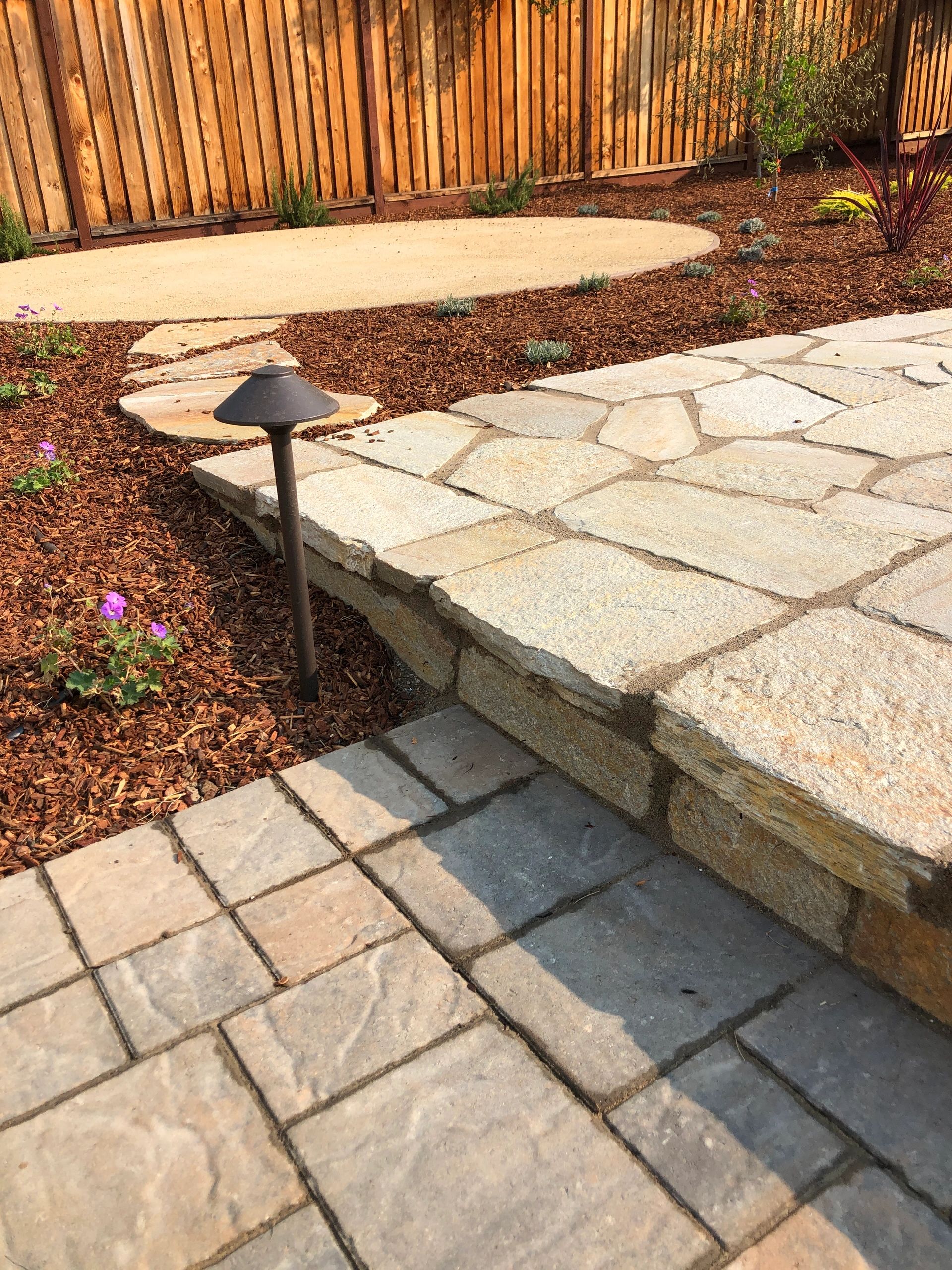 Outdoor patio with stone steps