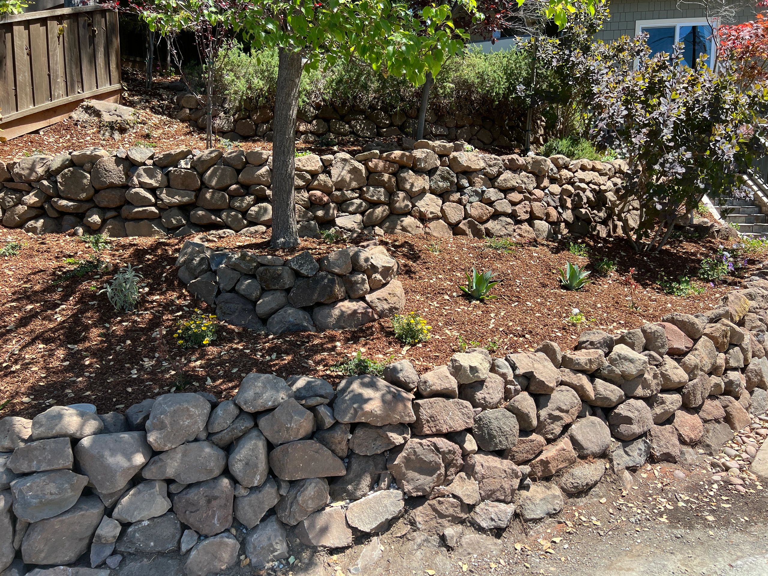 Layered garden with rock borders