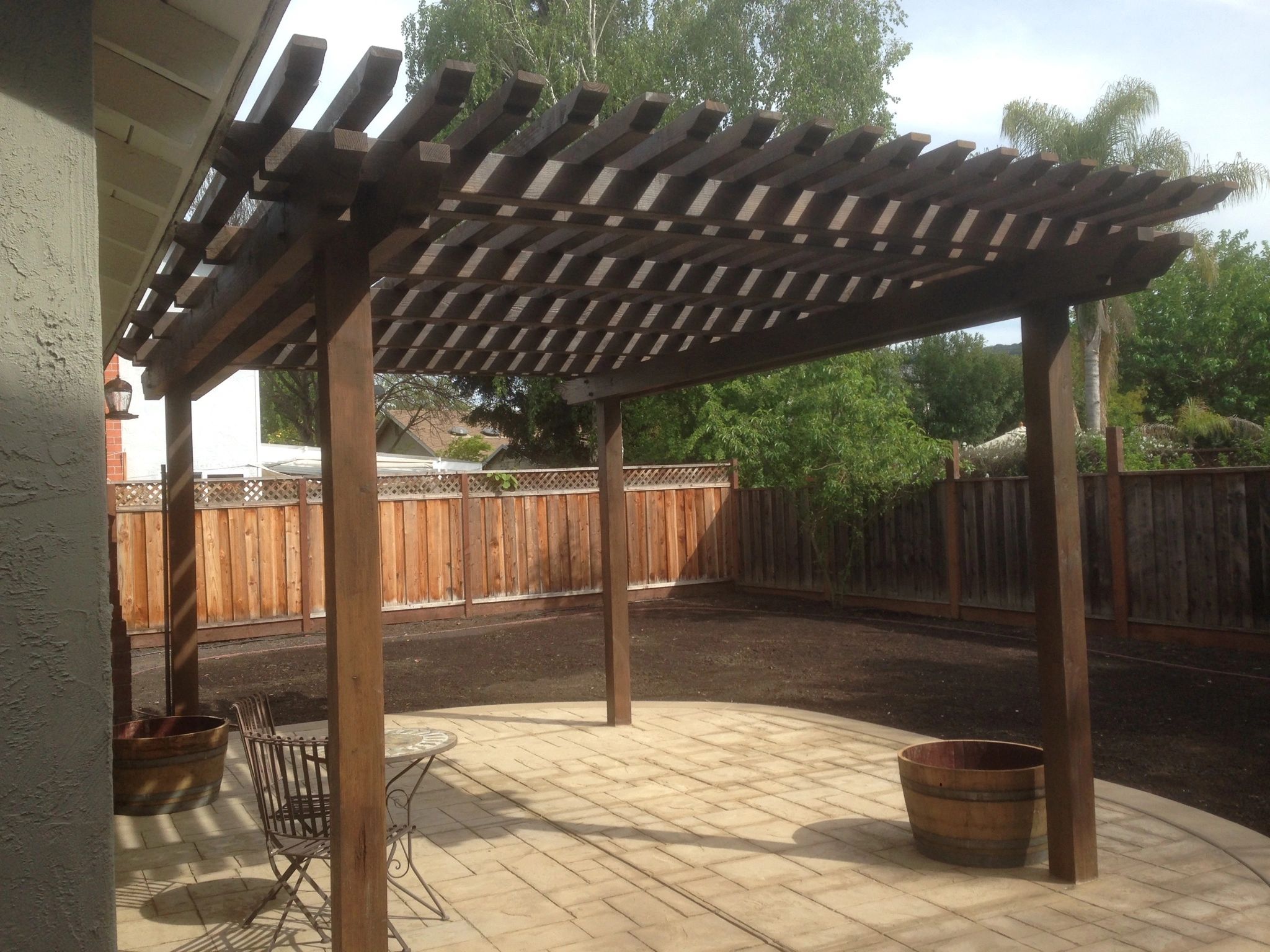 Wooden pergola on a patio