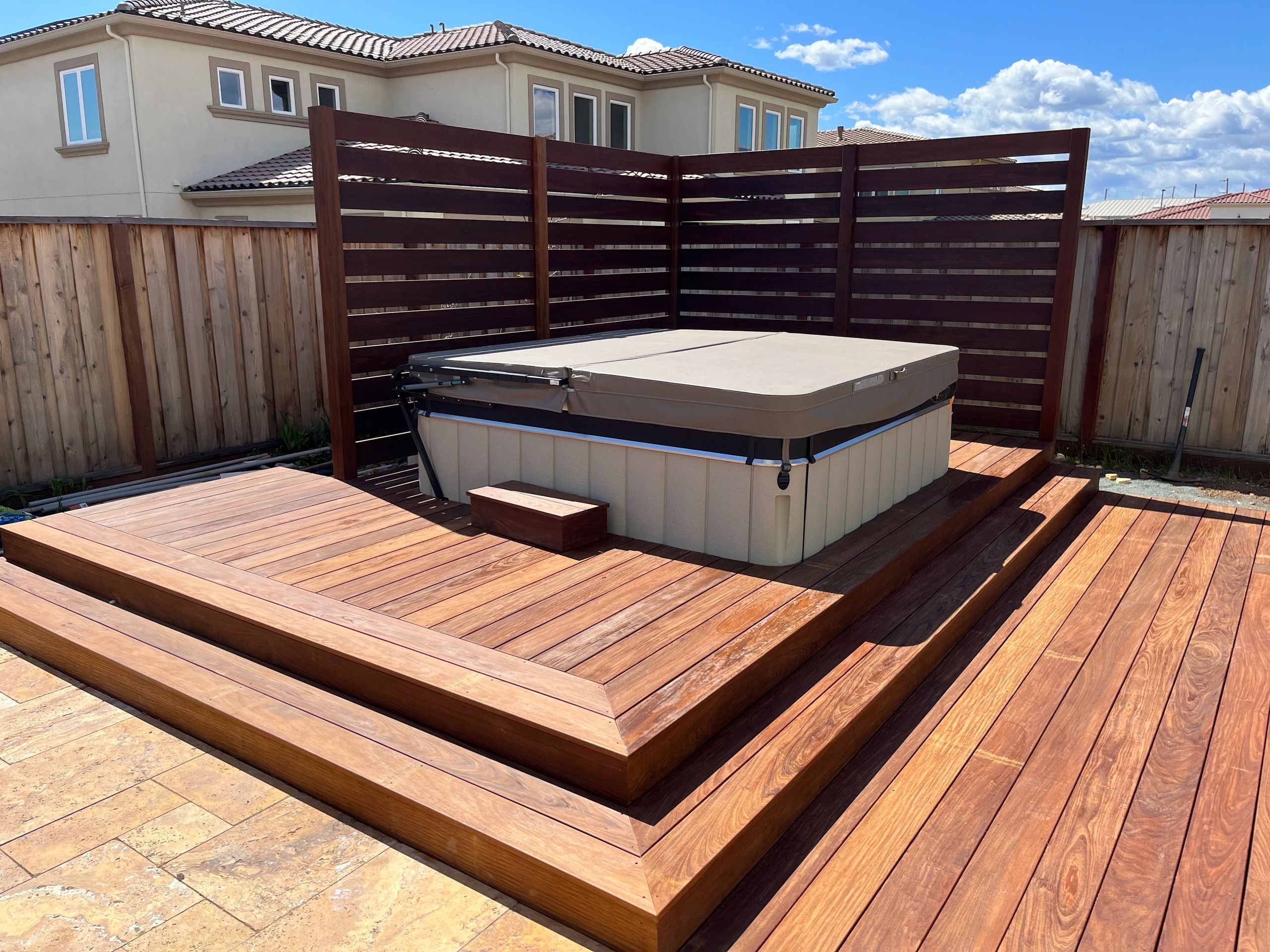 Hot tub on elevated wooden platform