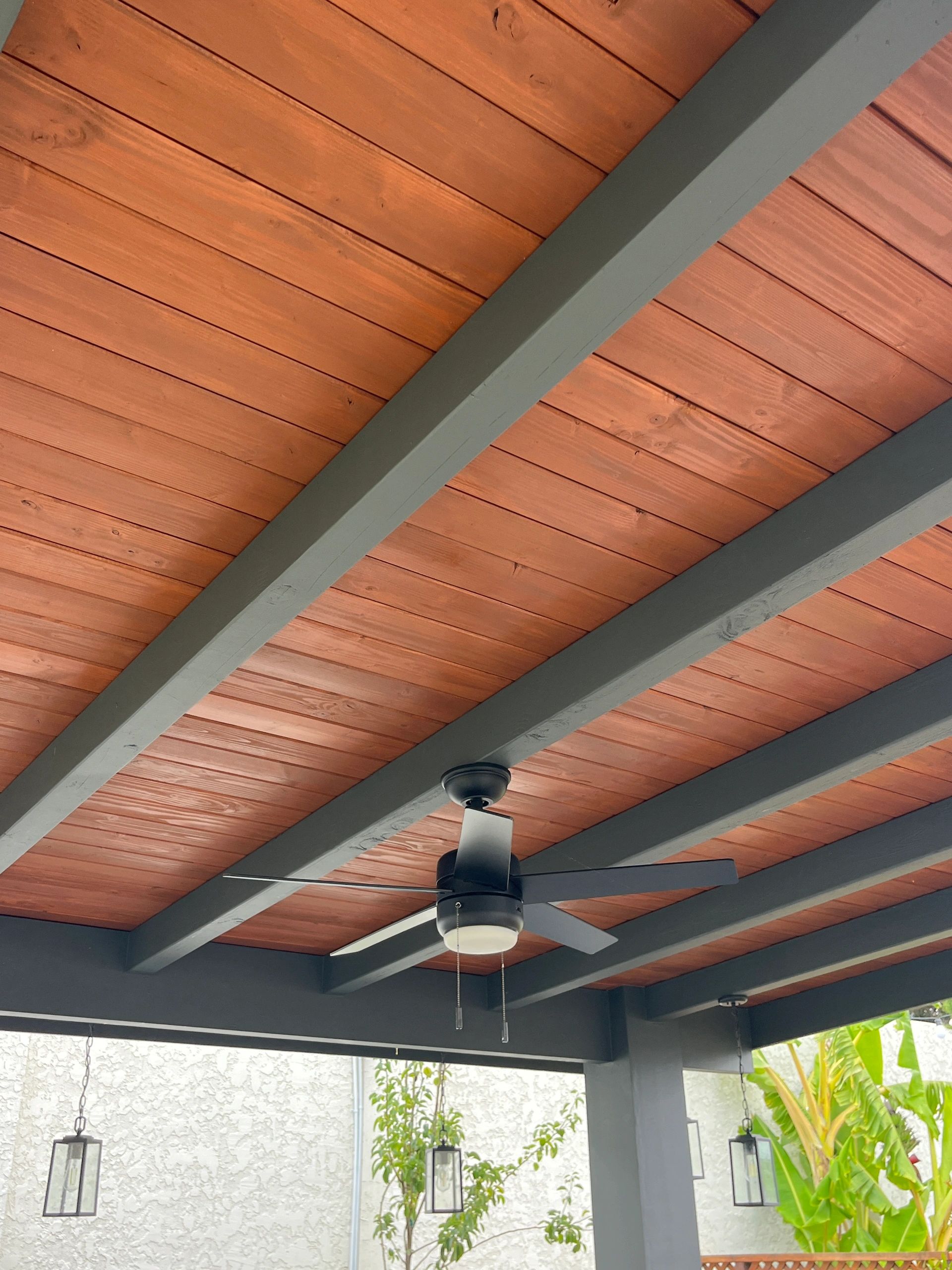 Outdoor patio ceiling with fan