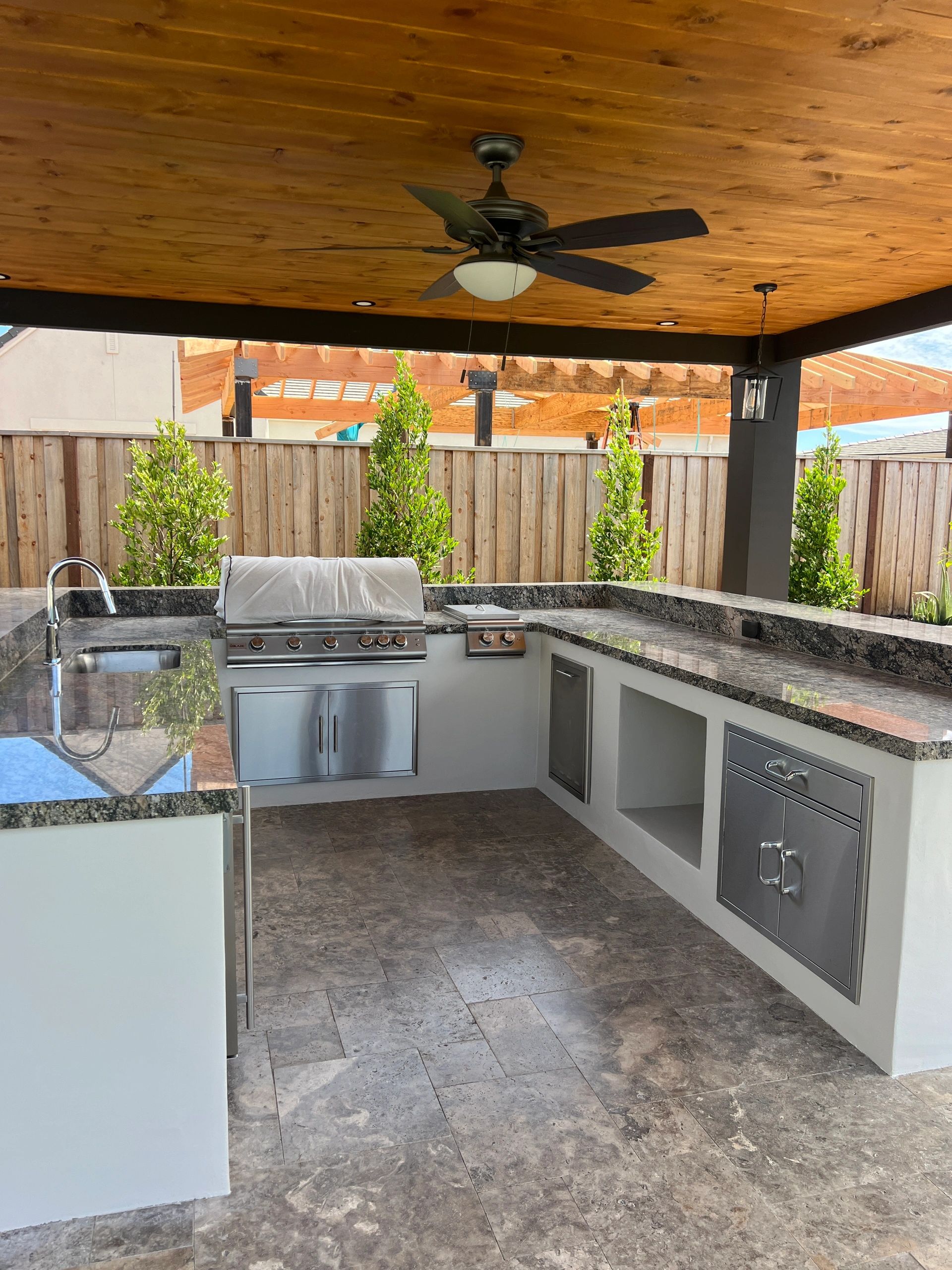 Outdoor kitchen with granite countertops