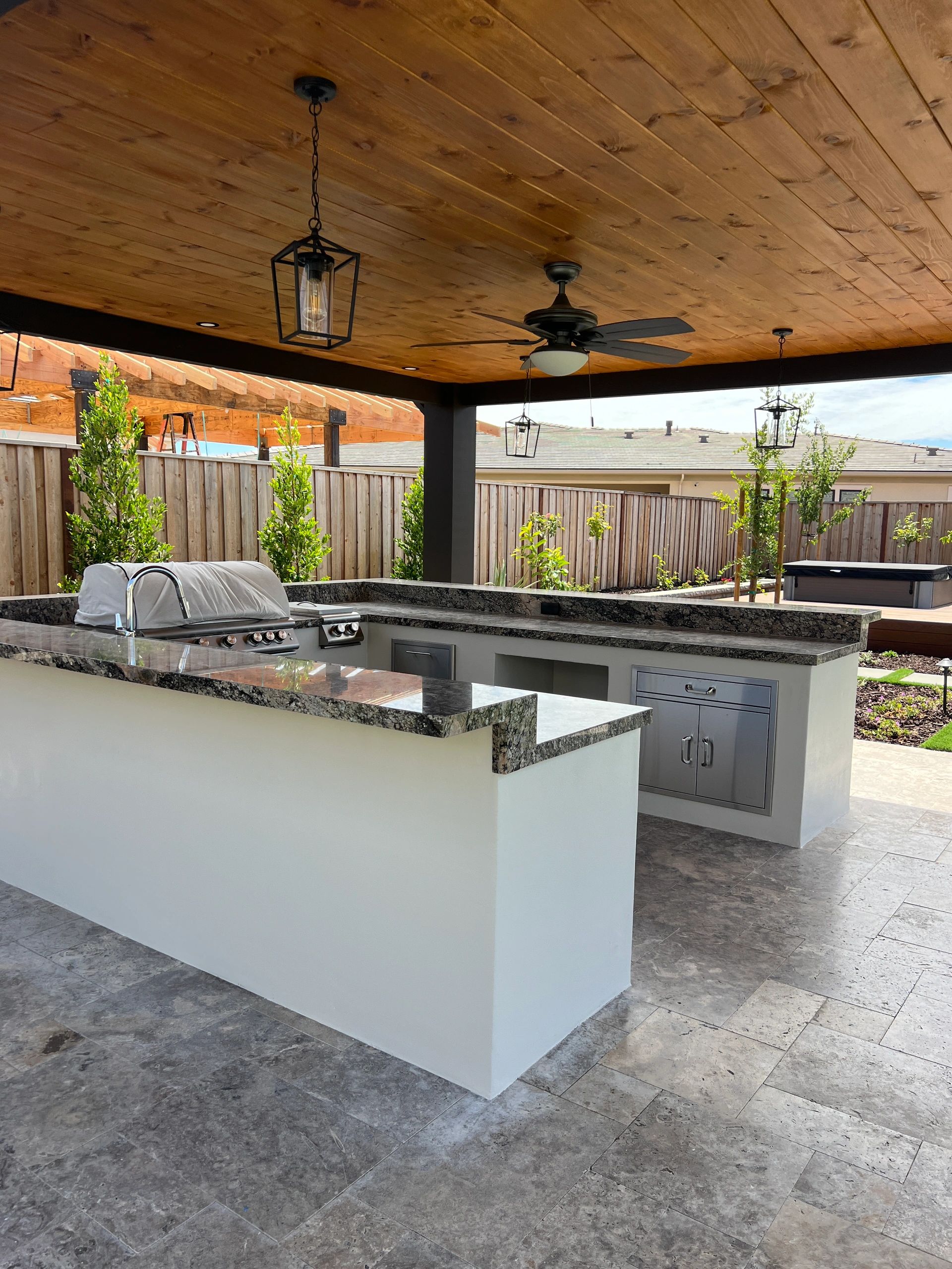Modern backyard kitchen area