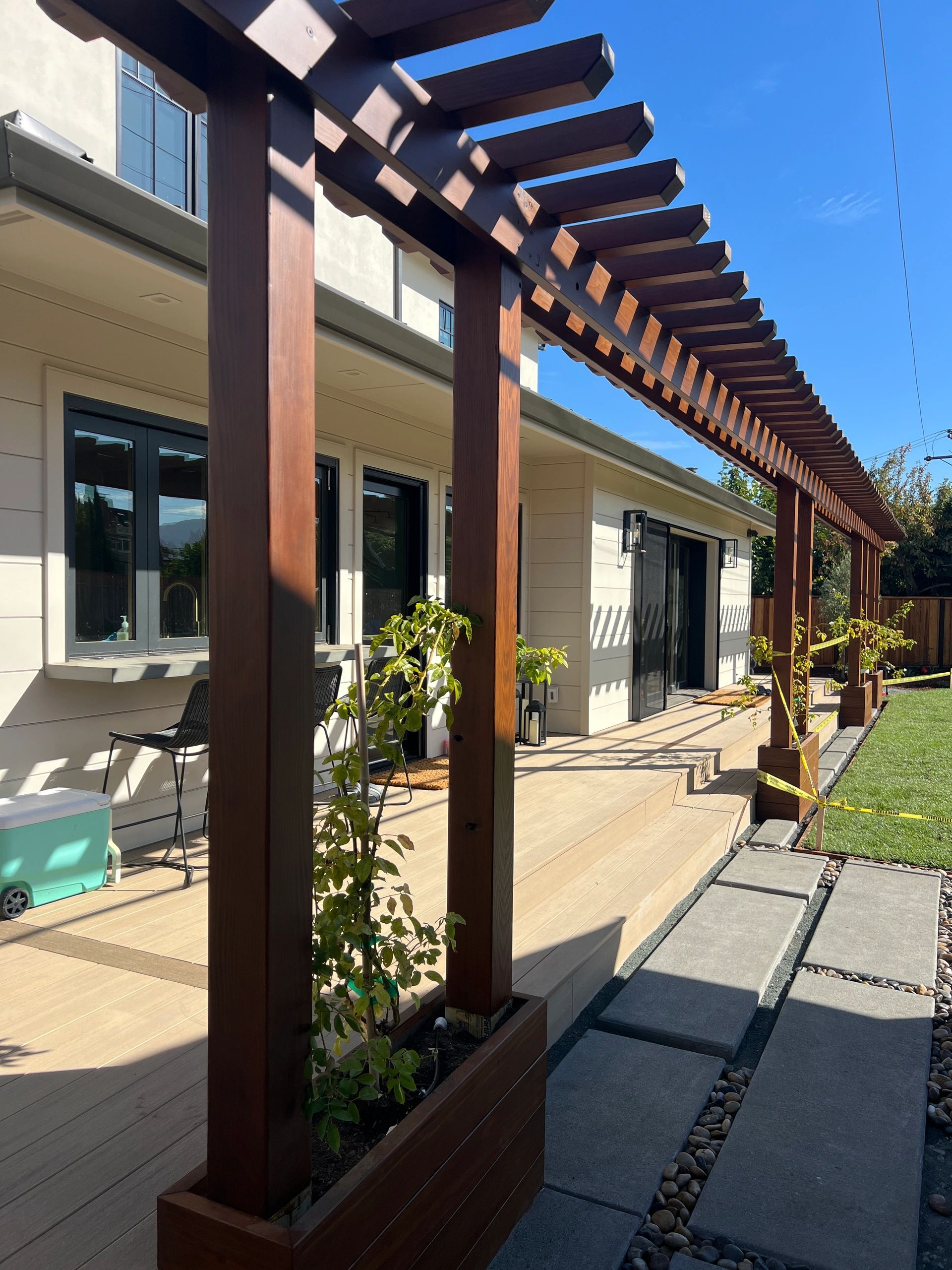 Contemporary wooden pergola and outdoor space