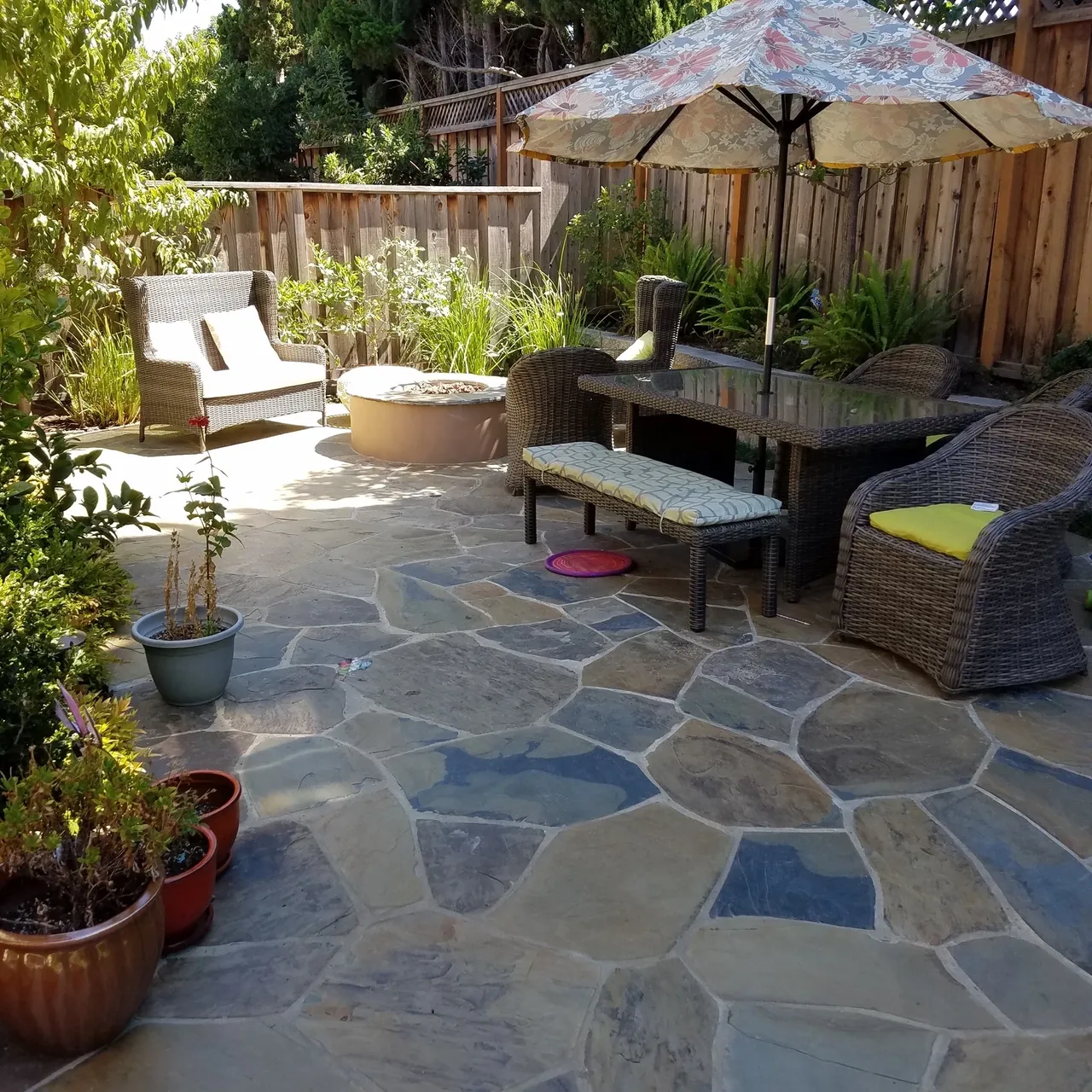Cozy patio with plants and seating