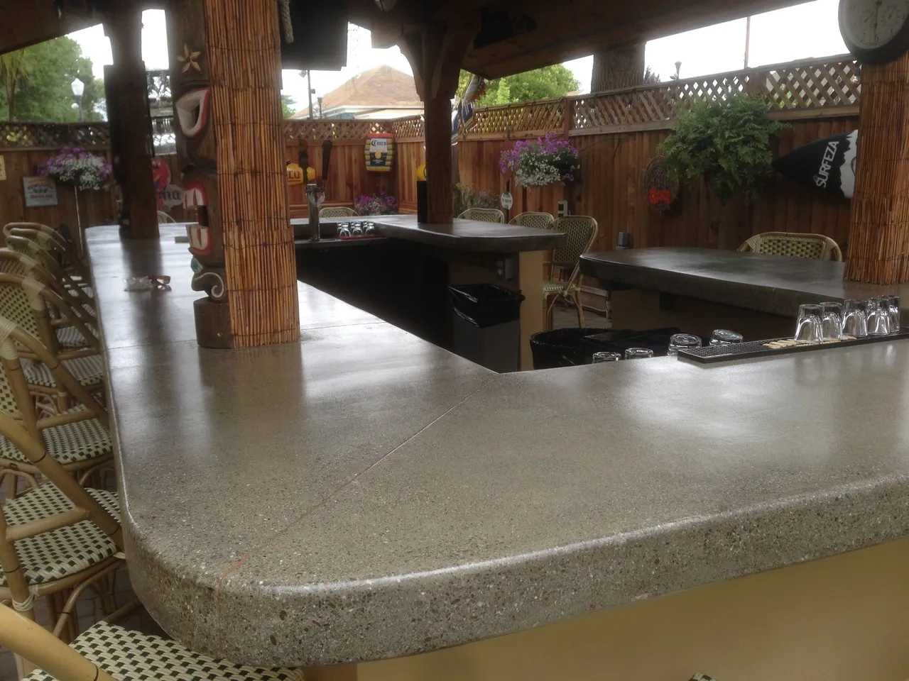Concrete countertop in open-air bar